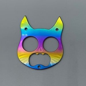 Rainbow Multicolored Cat Keychain EDC Gear Safety Cat Bottle Opener Keychain